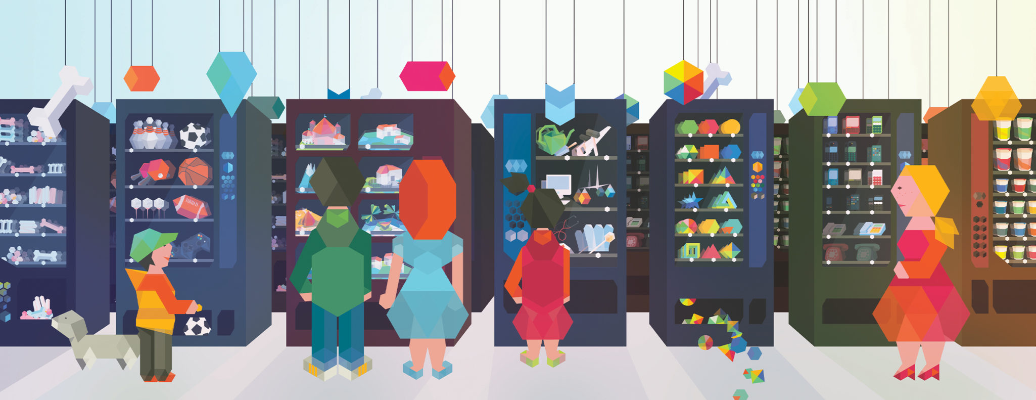 Vector illustration: People in front ov vending machines