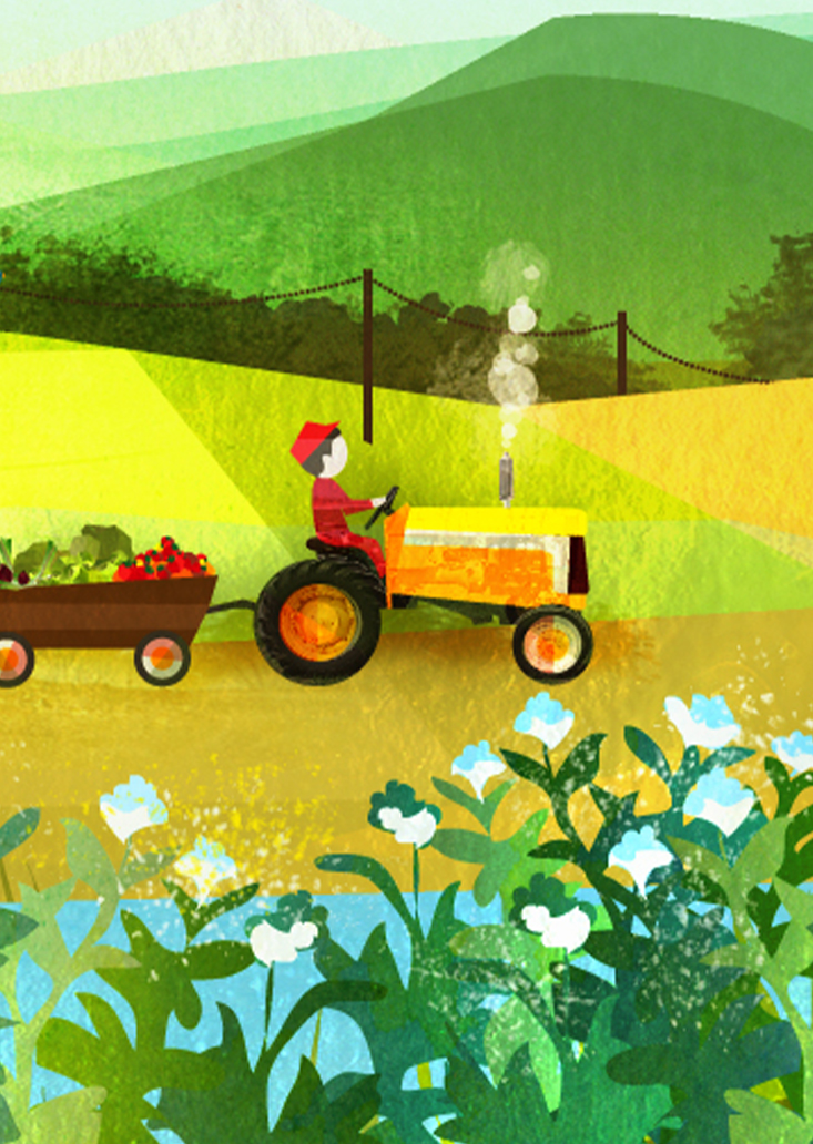Illustration detail: The farmer and potato plants