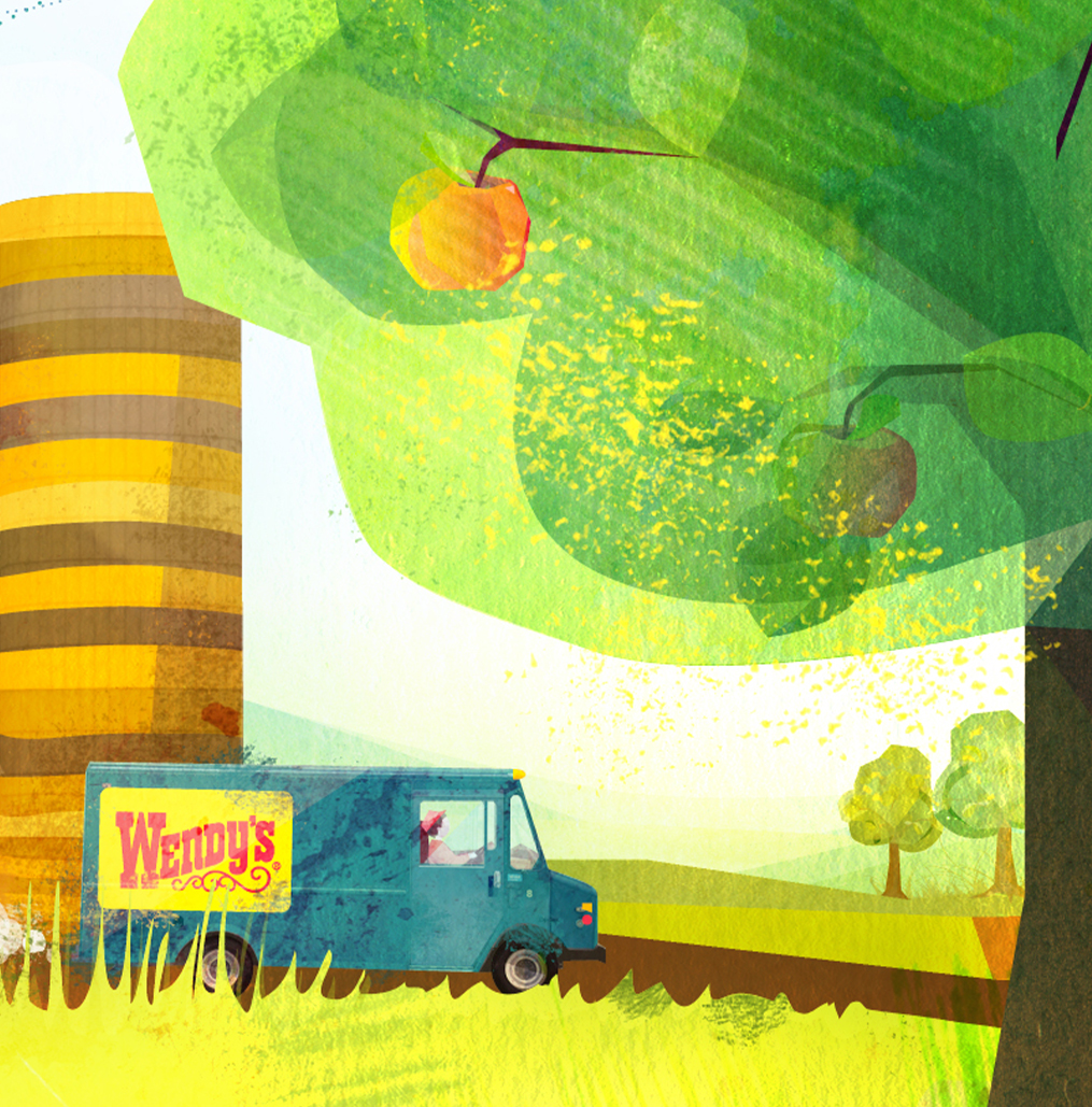 Illustration detail: Wendy's van and apple tree