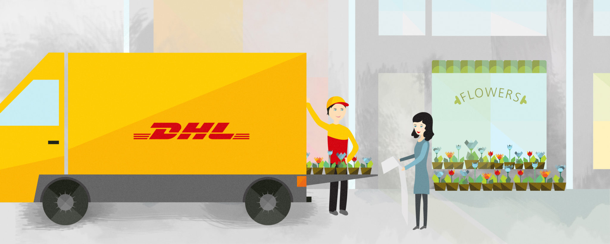 Styleframe illustration for DHL animation: Delivery + flowershop