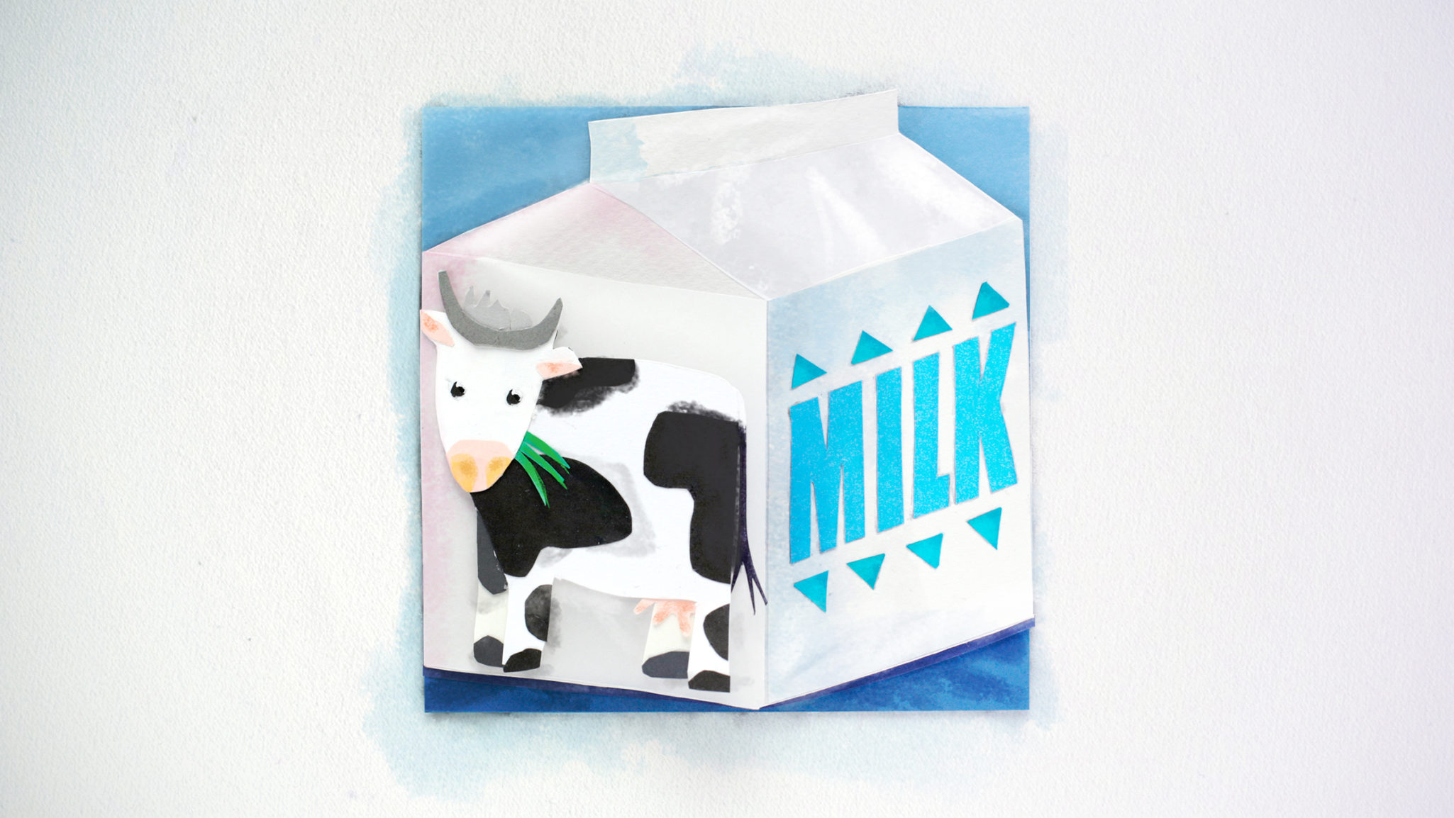 Styleframe in collage technique: Milk carton and cow