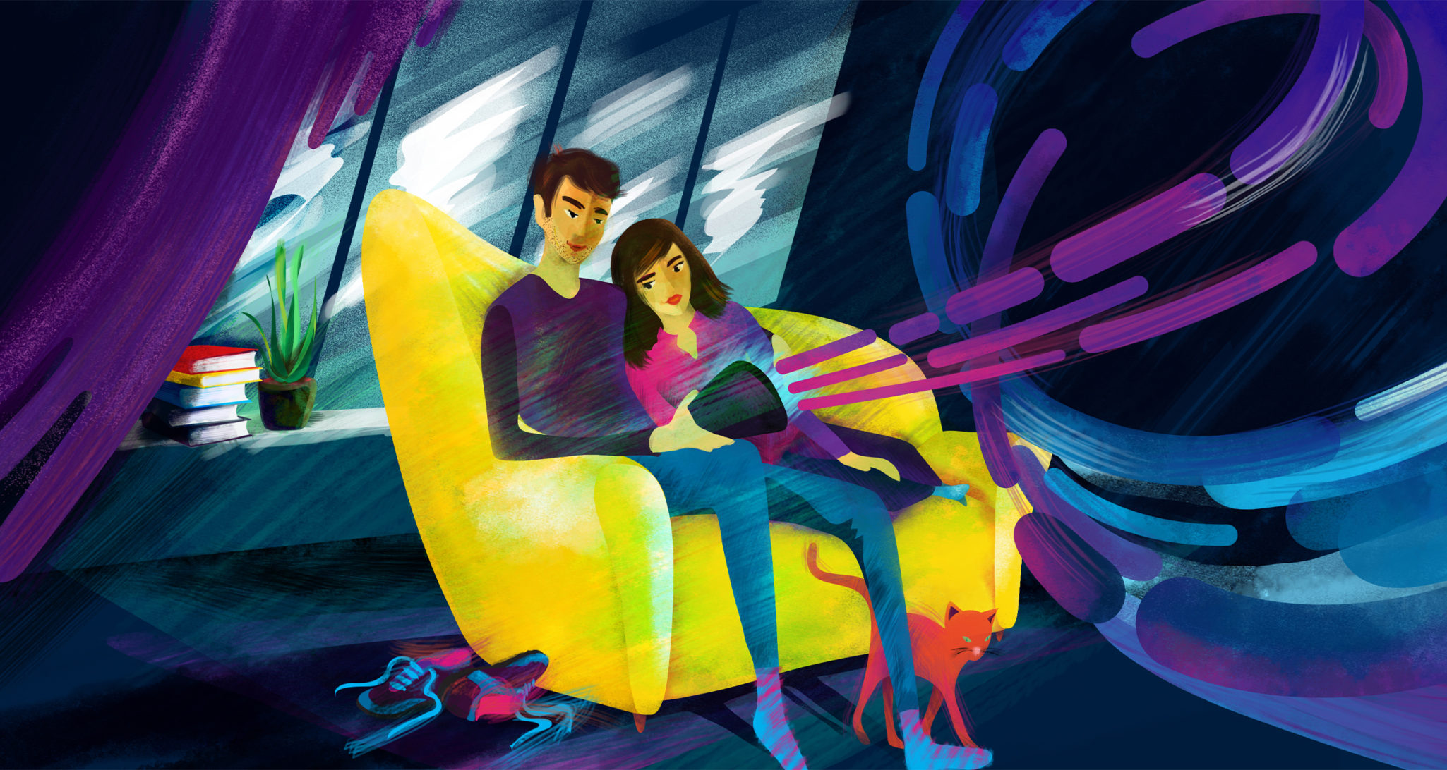 Styleframe detail for animated TV commercial: Couple on the sofa