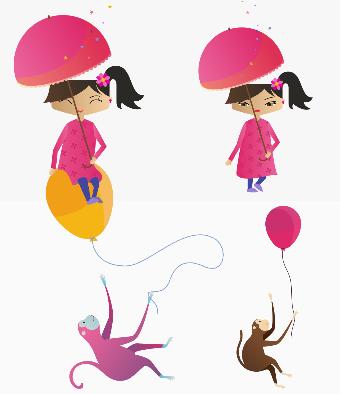Character design: Girl and Monkey