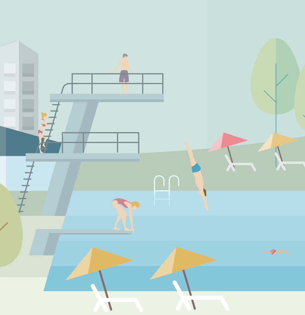 Vector Illustration detail: diving platform at the open air swimming pool