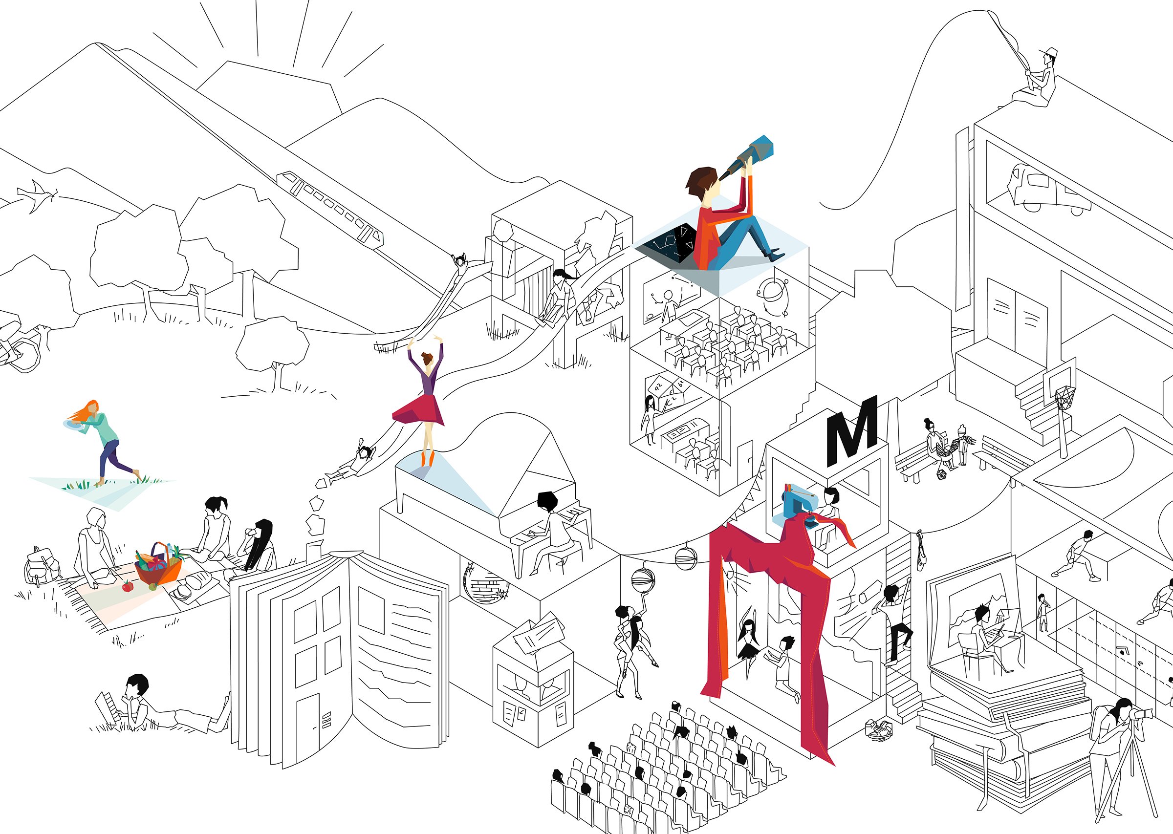 Wimmelbild illustration for Migros' Cultural Percantage project