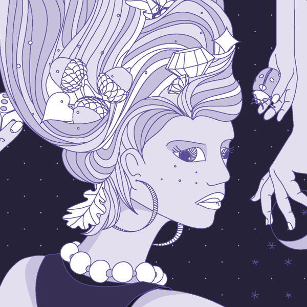 Illustration detail: Girl with lucky charms