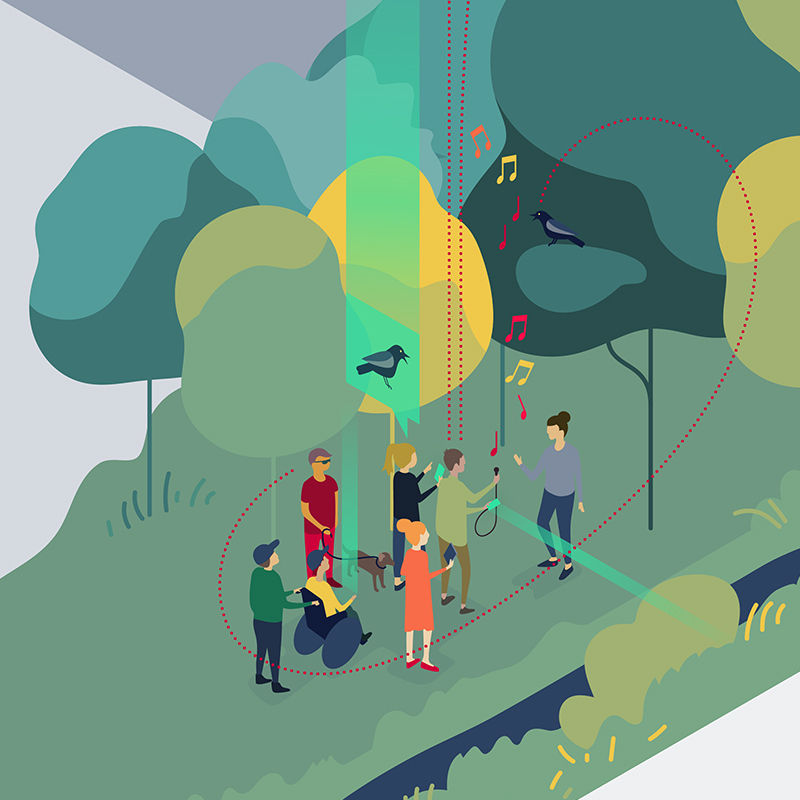 Isometric illustration: Excursion, Birdsongs