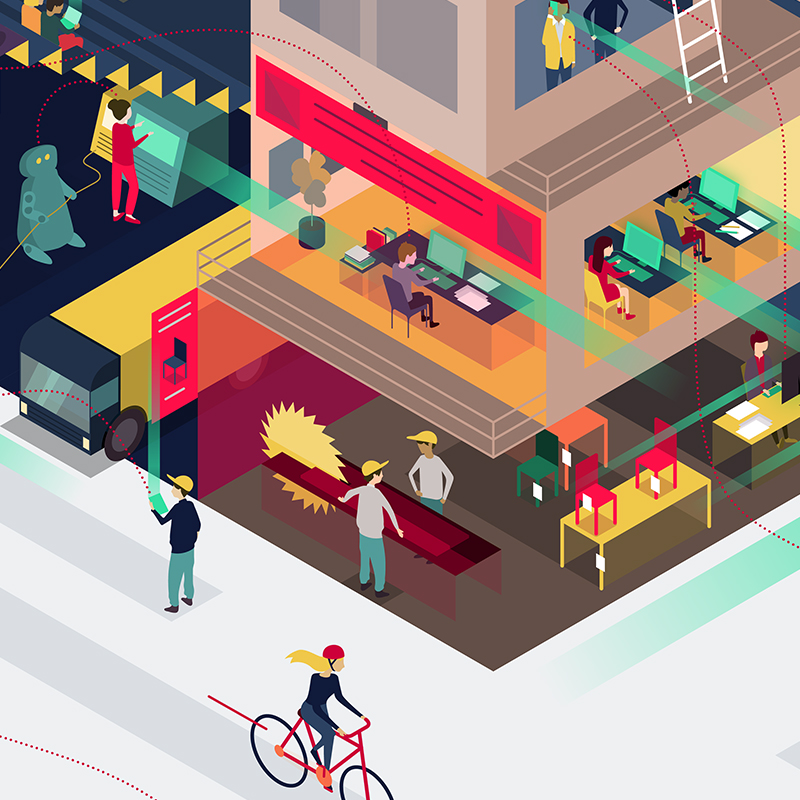 Isometric illustration: Fablab, carpenter, agency