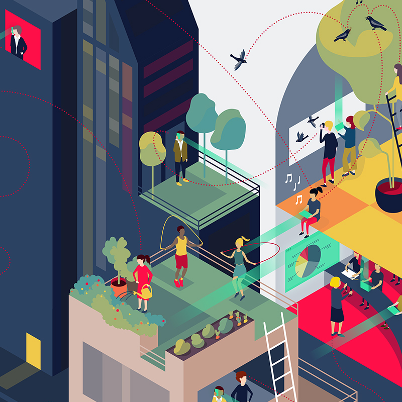 Isometric illustration: Rooftop Garden