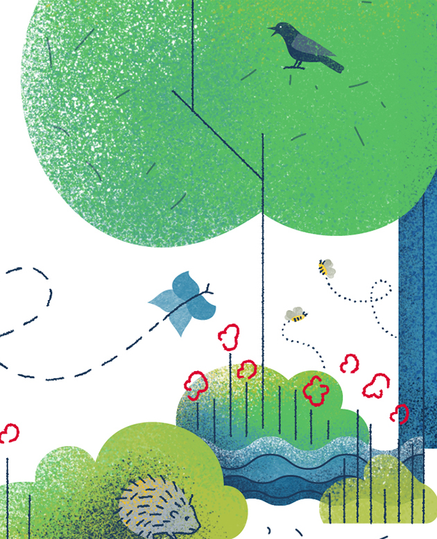 Detail of the illustraion for the Chapter “Environmental Dimension” of Pensimos Sutainability Report.