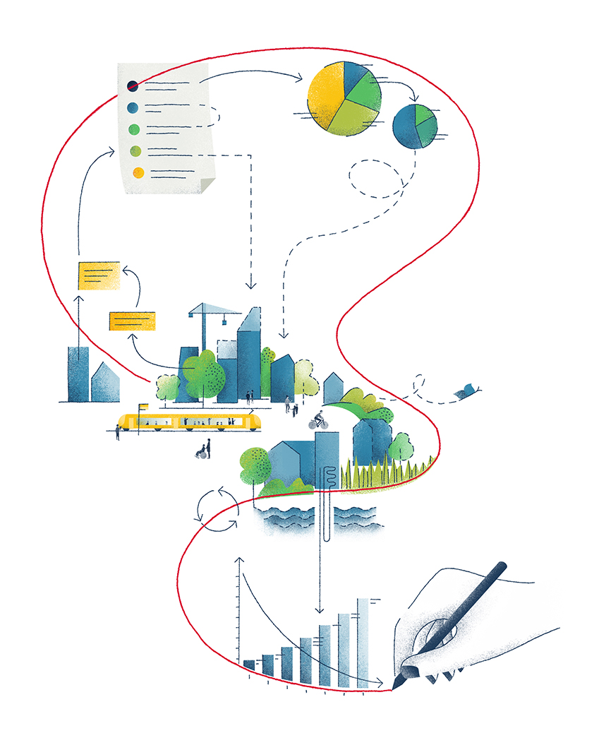 Illustration for the Chapter “Strategy” of Pensimos Sutainability Report.