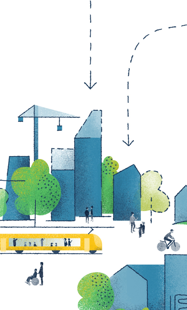 Detail view from the illustration “Strategy” for Pensimos Sustainabilty Report